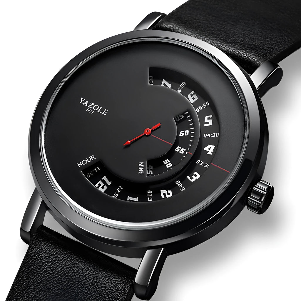 Men's waterproof quartz watch with turntable design, metal case and 4.1cm diameter dial