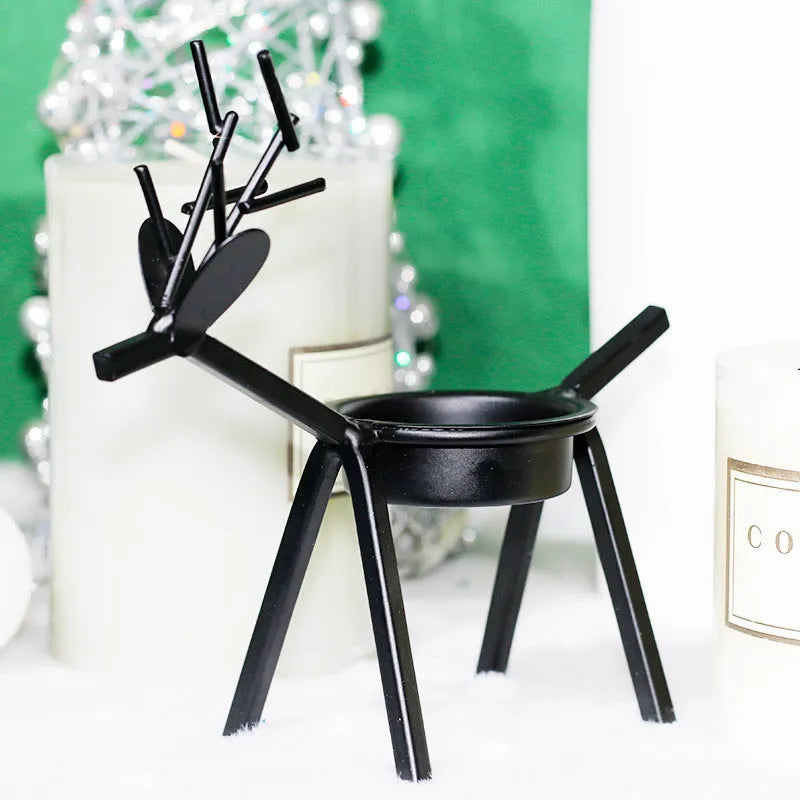 Black iron Christmas deer candlestick holder with elk antler design