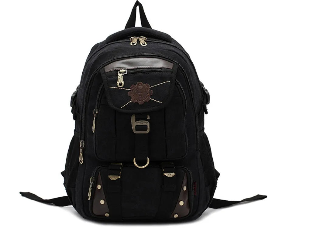 Canvas large 20-35L computer backpack with air cushion straps, black colour, square vertical section