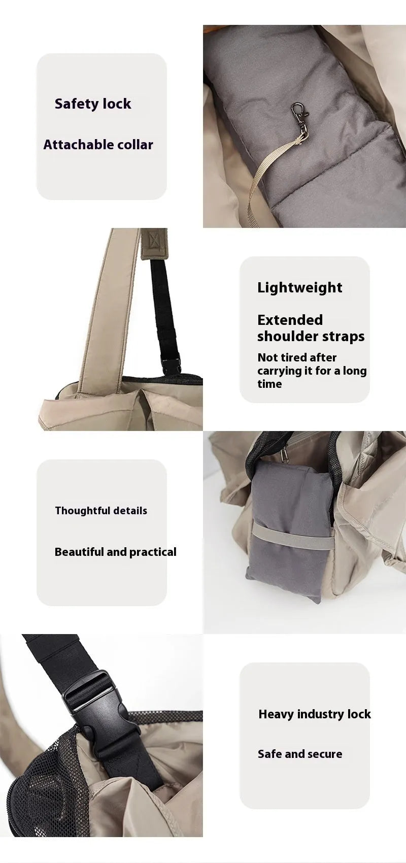 Apricot cloth pet carrier handbag for small dogs and cats showing medium size dimensions