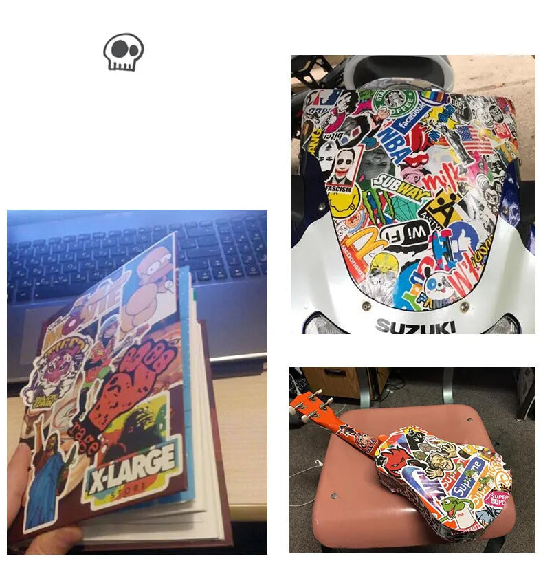 Collection of 36 retro beach and surfing themed PVC stickers with matte finish ranging 6-10cm