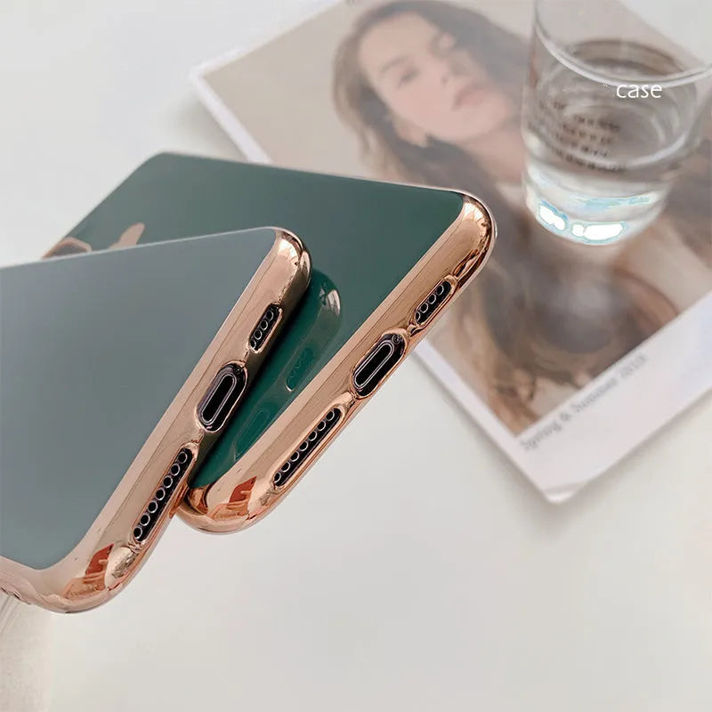 Blue TPU luxury plating love back cover case on an iPhone.