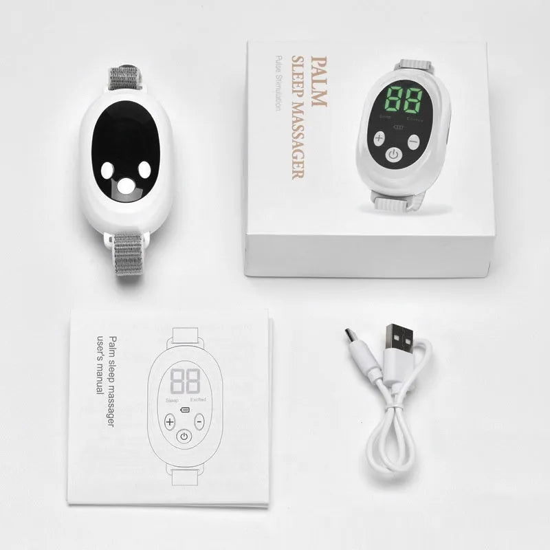 White USB sleep aid instrument with remote control and sleep bracelet attachment