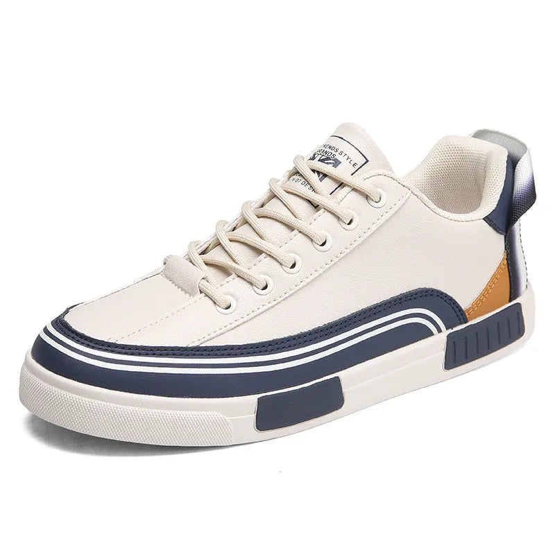 Men's beige, white, and green canvas casual shoes with mesh sections and a flat heel