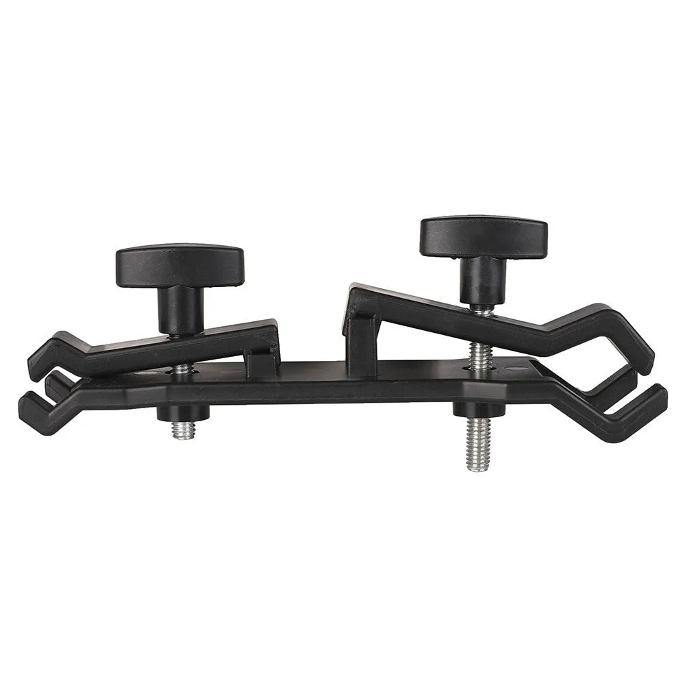 Black ABS tripod umbrella clip with screw-chuck mechanism on a tripod shaft
