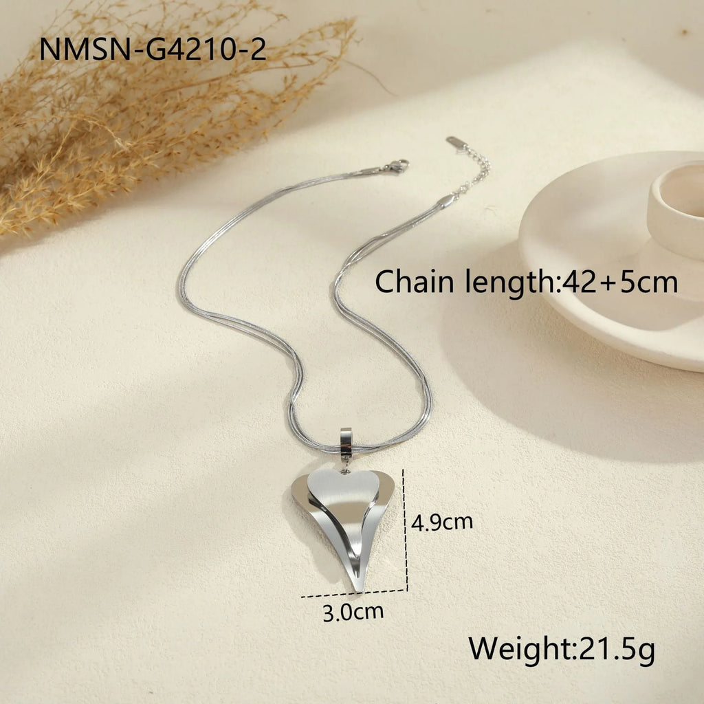 Double heart snake bones chain stainless steel necklace with geometric design in gold or steel colour options