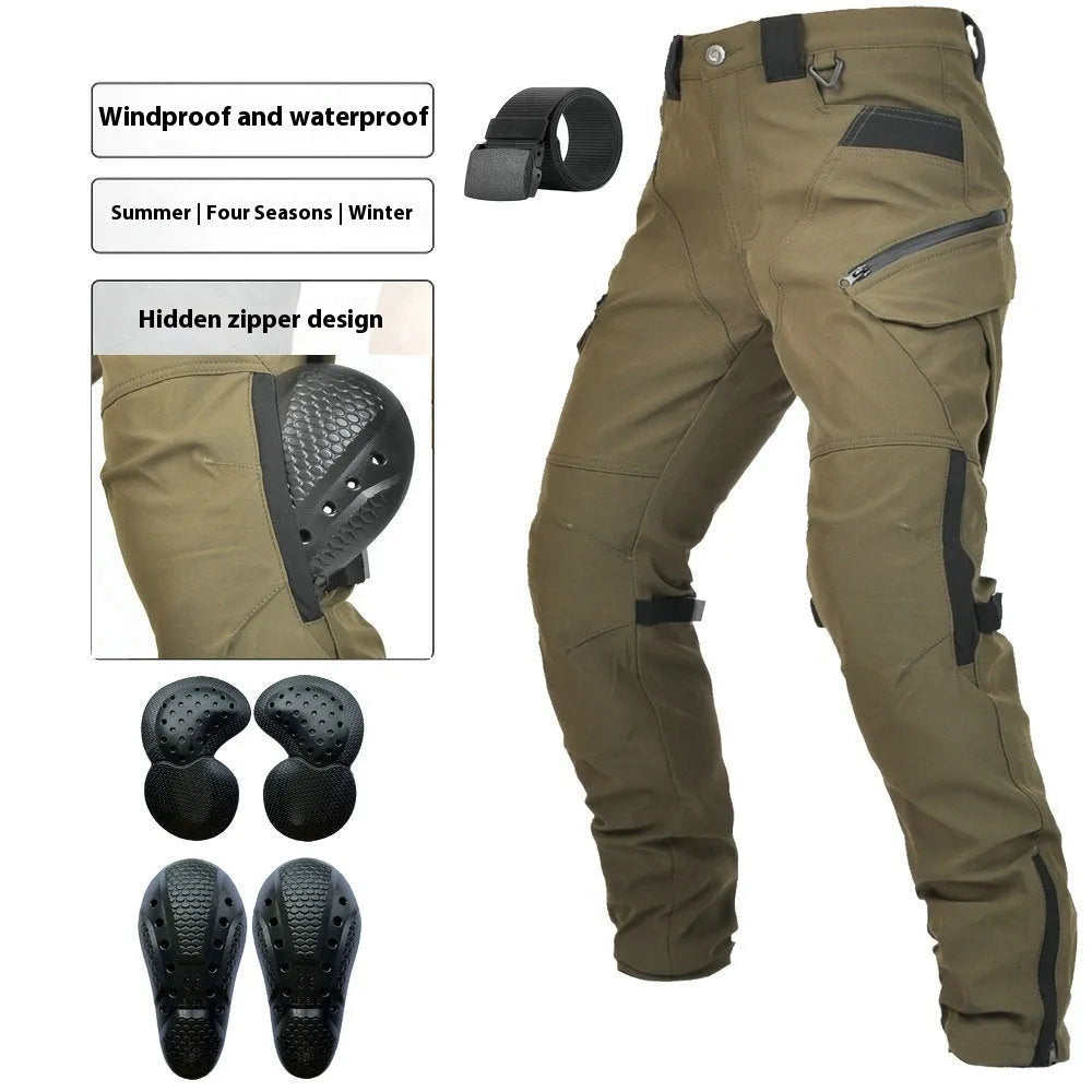 Motorcycle cycling pants with waterproof windproof features in polyester blend fabric