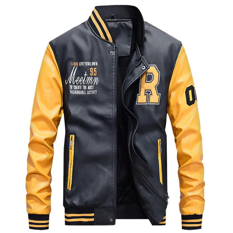 Leather effect casual jacket in red with full polyester lining, front view