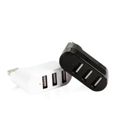 USB hub splitter with spin colour design in black and white showing four USB 2.0 ports