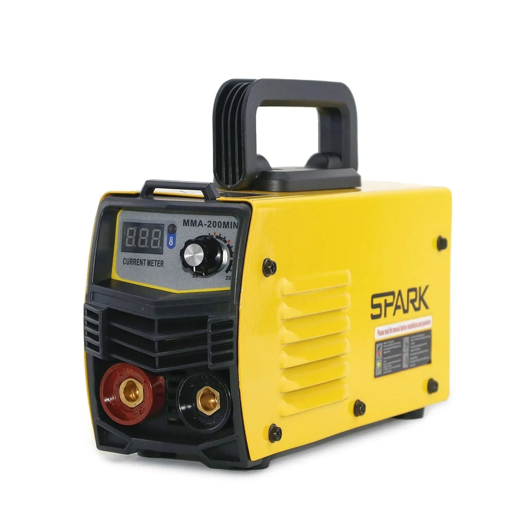 MMA-200MIN DC inverter welding machine with welding tongs, grounding clamps, face shield and brush hangers
