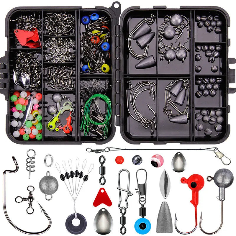 Weihe fishing lure accessories set with 257 pieces in ABS plastic storage case for Texas, sea, and rock fishing