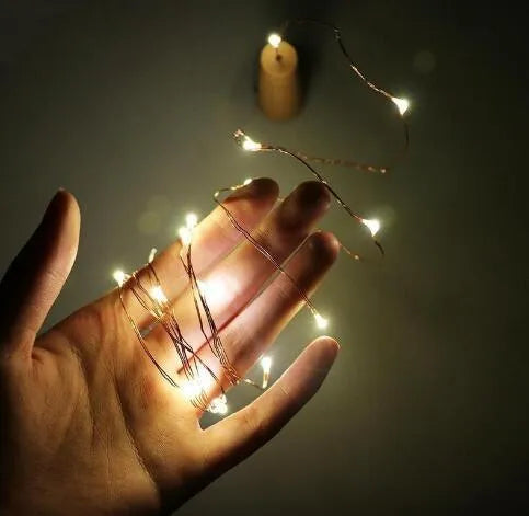 Flexible copper wire LED string lights with bottle stopper for wine bottle decorations