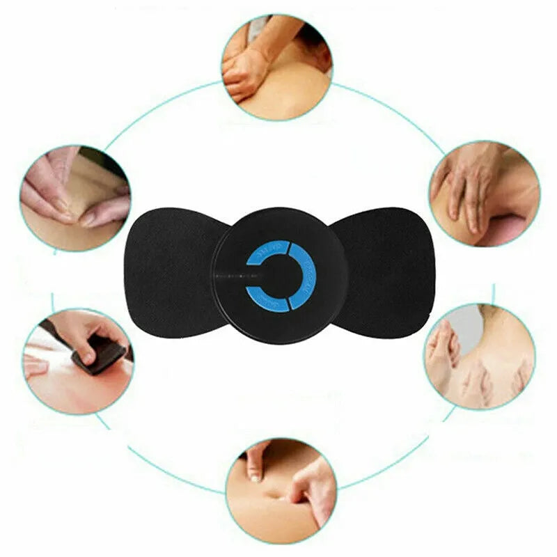 Mini electric shoulder and neck massager with massage patches, 15x7x2.3cm, black, rechargeable or battery powered
