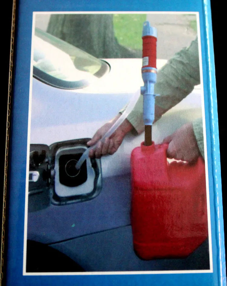 Manual hand pump siphon for fuel oil gasoline transfer in blue or red colours