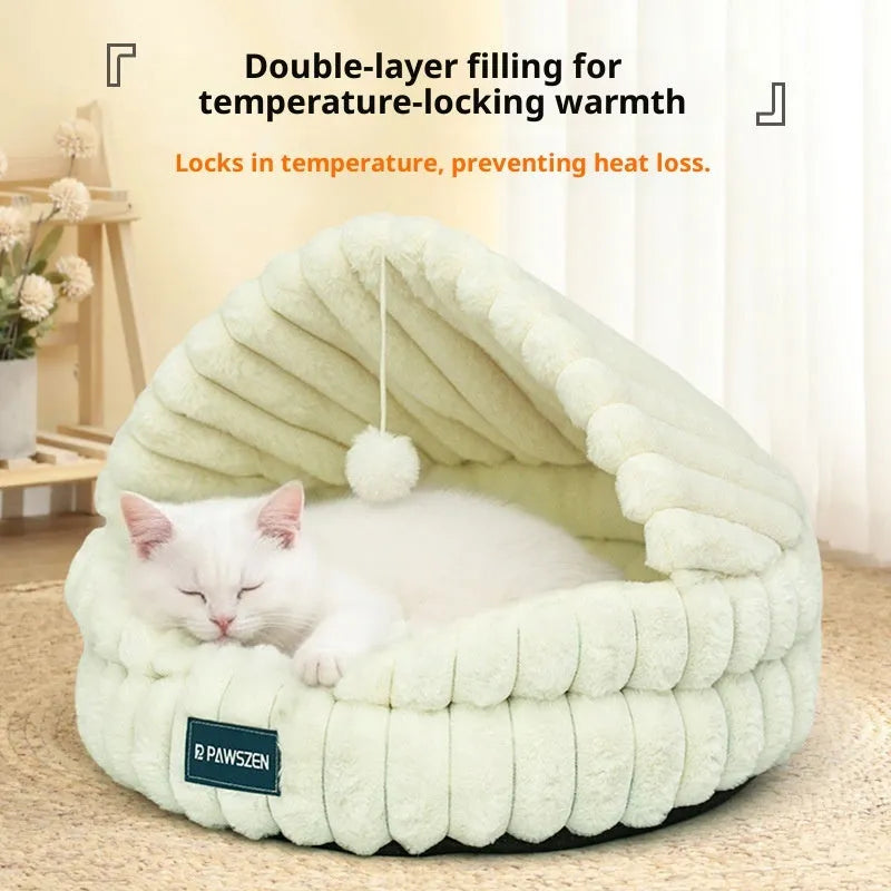 Large cat nest warm pet bed in grey shell shape 50cm diameter