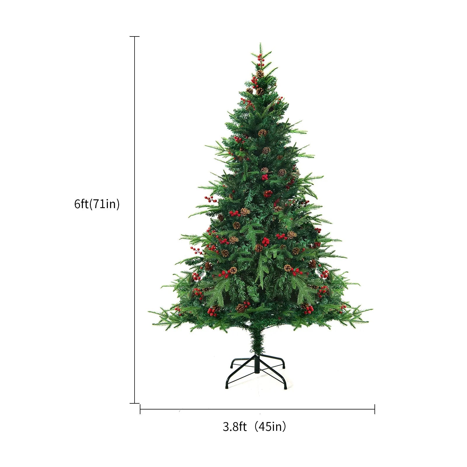 PVC artificial snow Christmas tree with green and white branches and metal stand, height 180cm