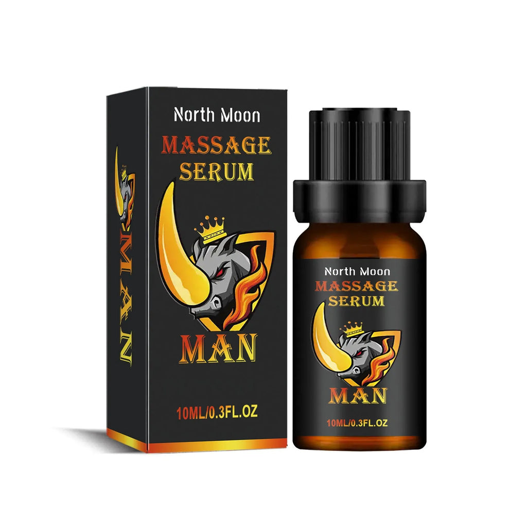 Amber glass bottle of 10ml men's essential oil with dropper for body care and massage.