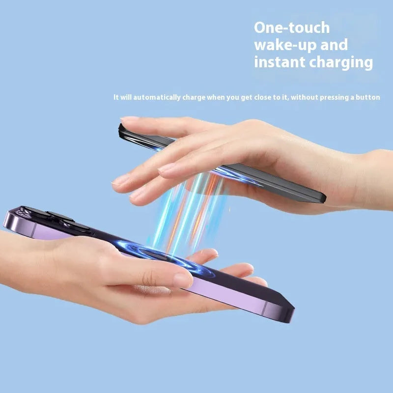Ultra-thin magnetic power bank in black, dark grey, silver, or violet with alloy shell