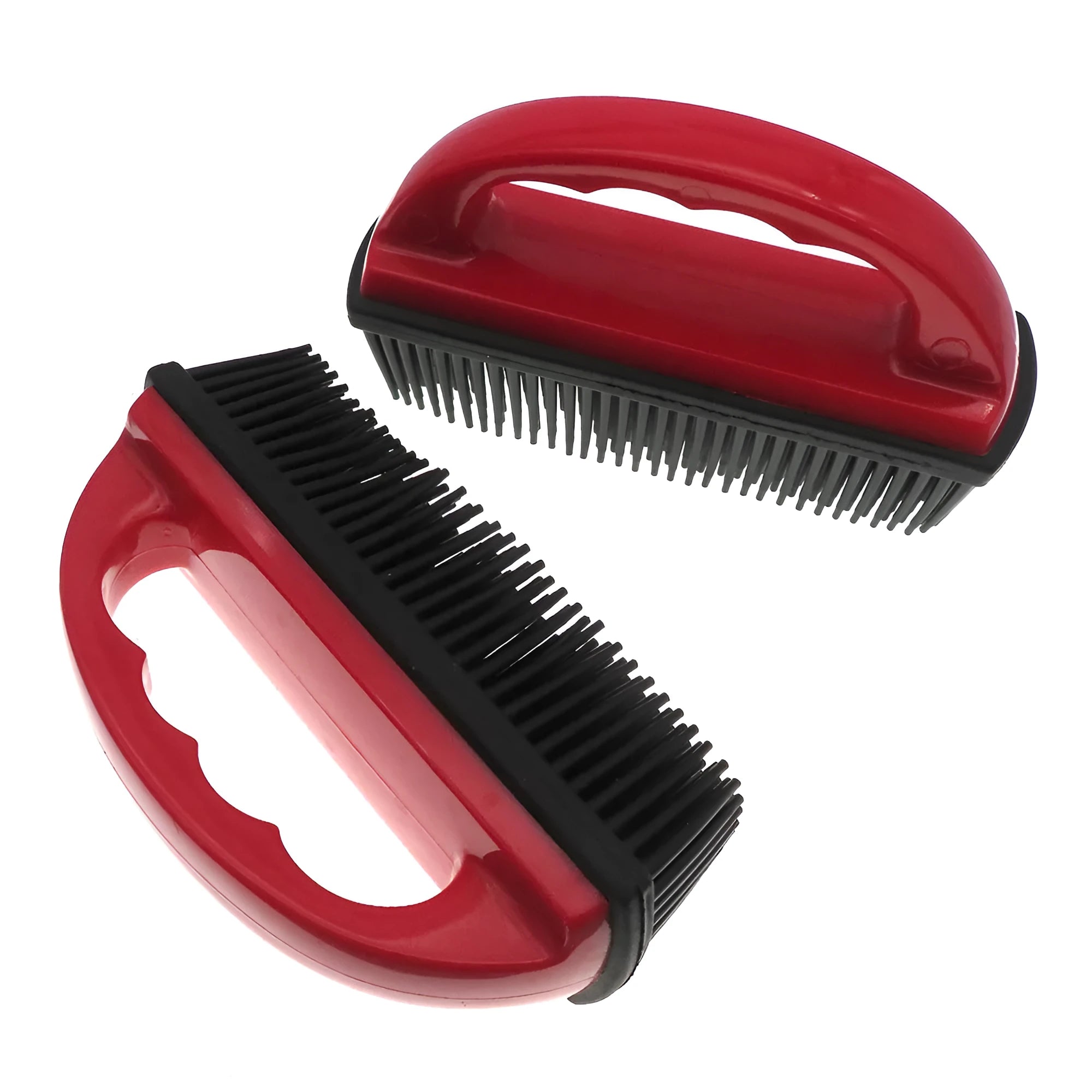 Red pet hair removal brush for bath massage and carpet cleaning measuring 160mm by 85mm