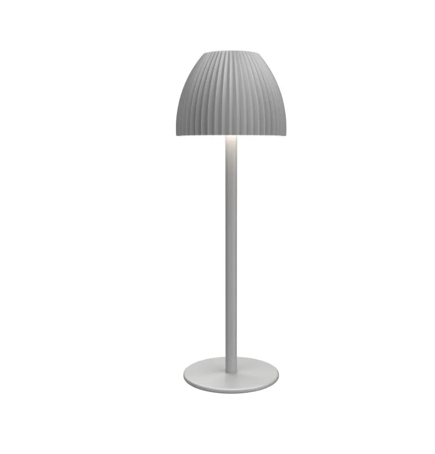 Modern dimmable night lamp with thin round base in black or white, USB rechargeable for bedroom and dining room