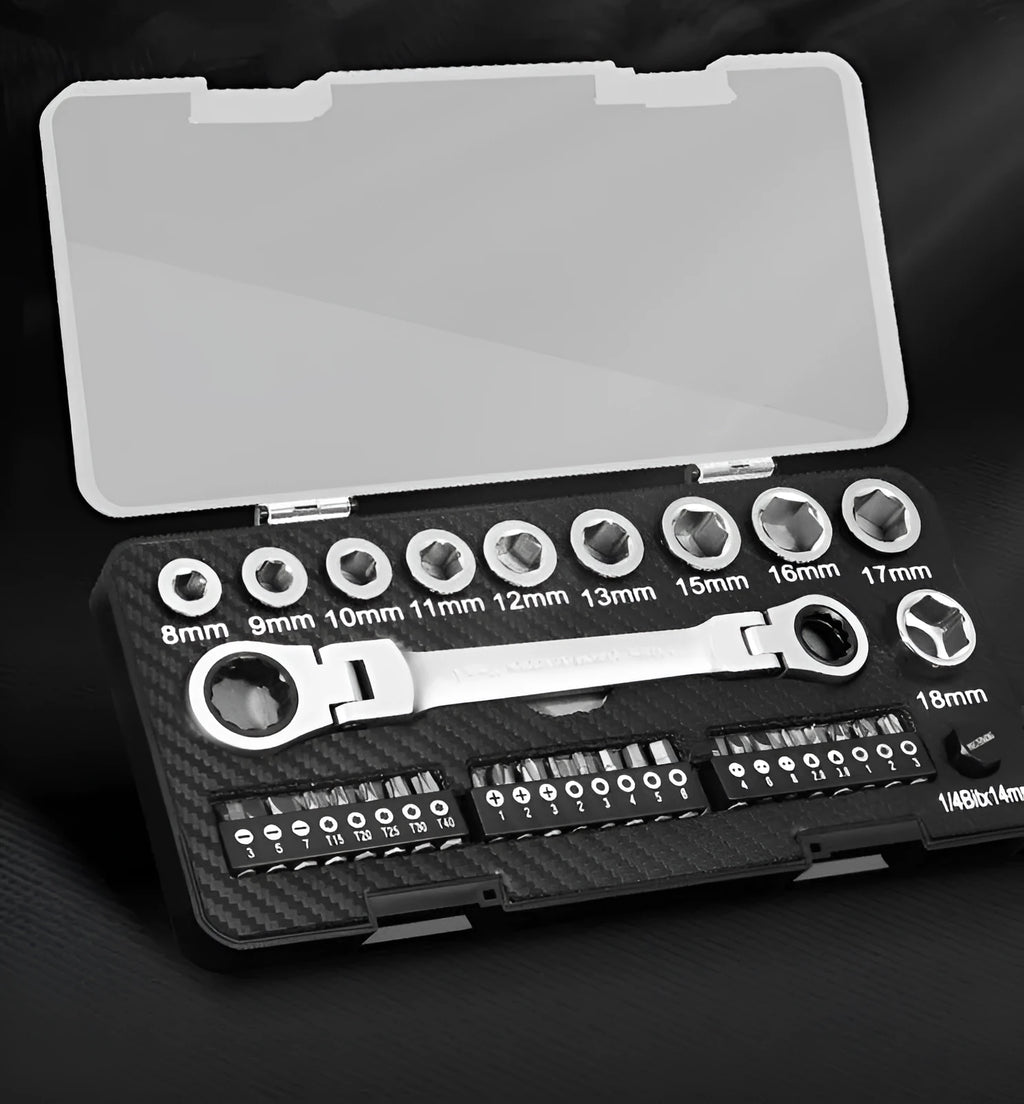 Dual-purpose ratchet wrench set with sockets and batch heads for mechanical repairs