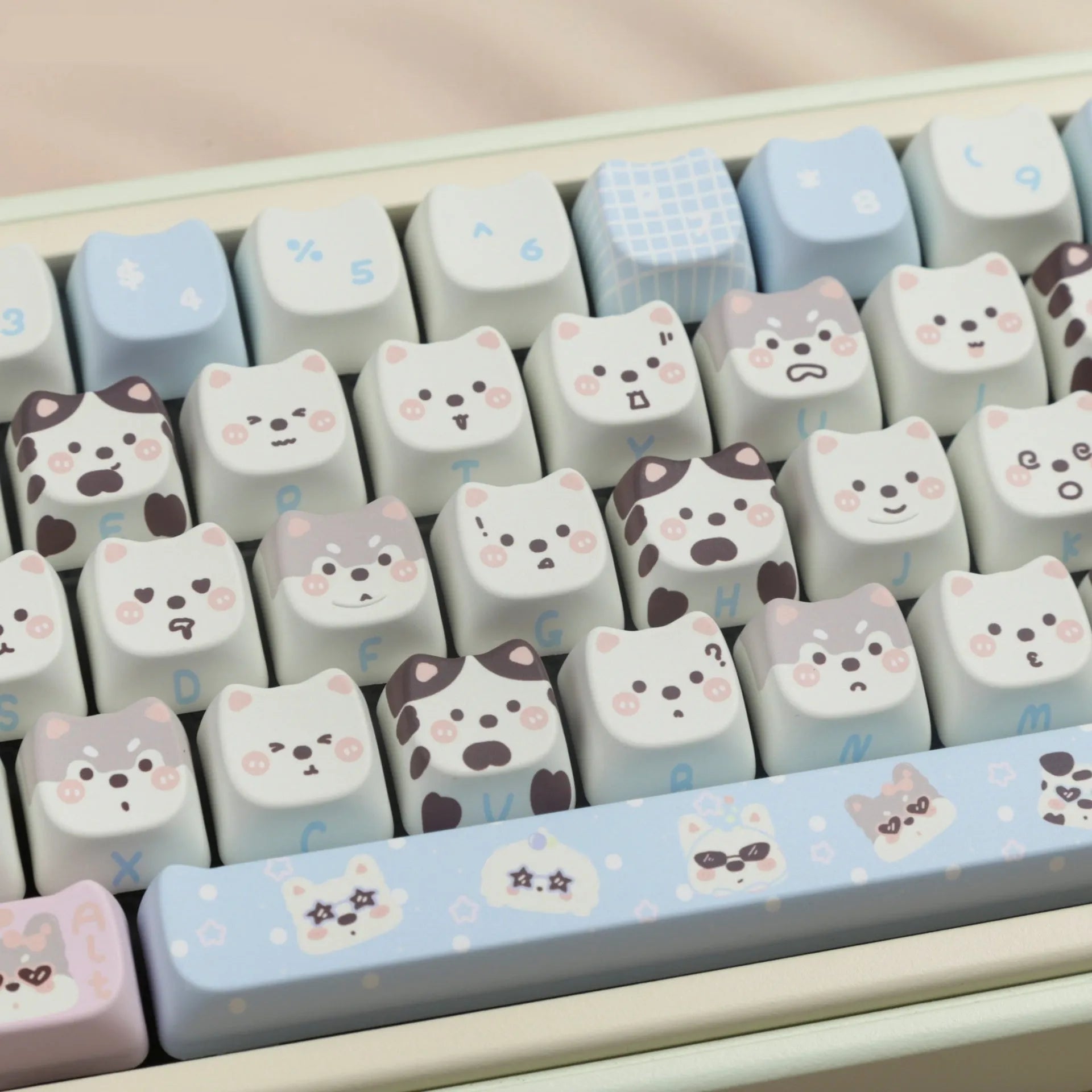 Full set of PBT sublimation keycaps with puppy design for mechanical keyboard replacement