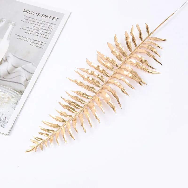 Artificial Persian eucalyptus ginkgo leaf flower arrangement in gold plastic for wedding home decor