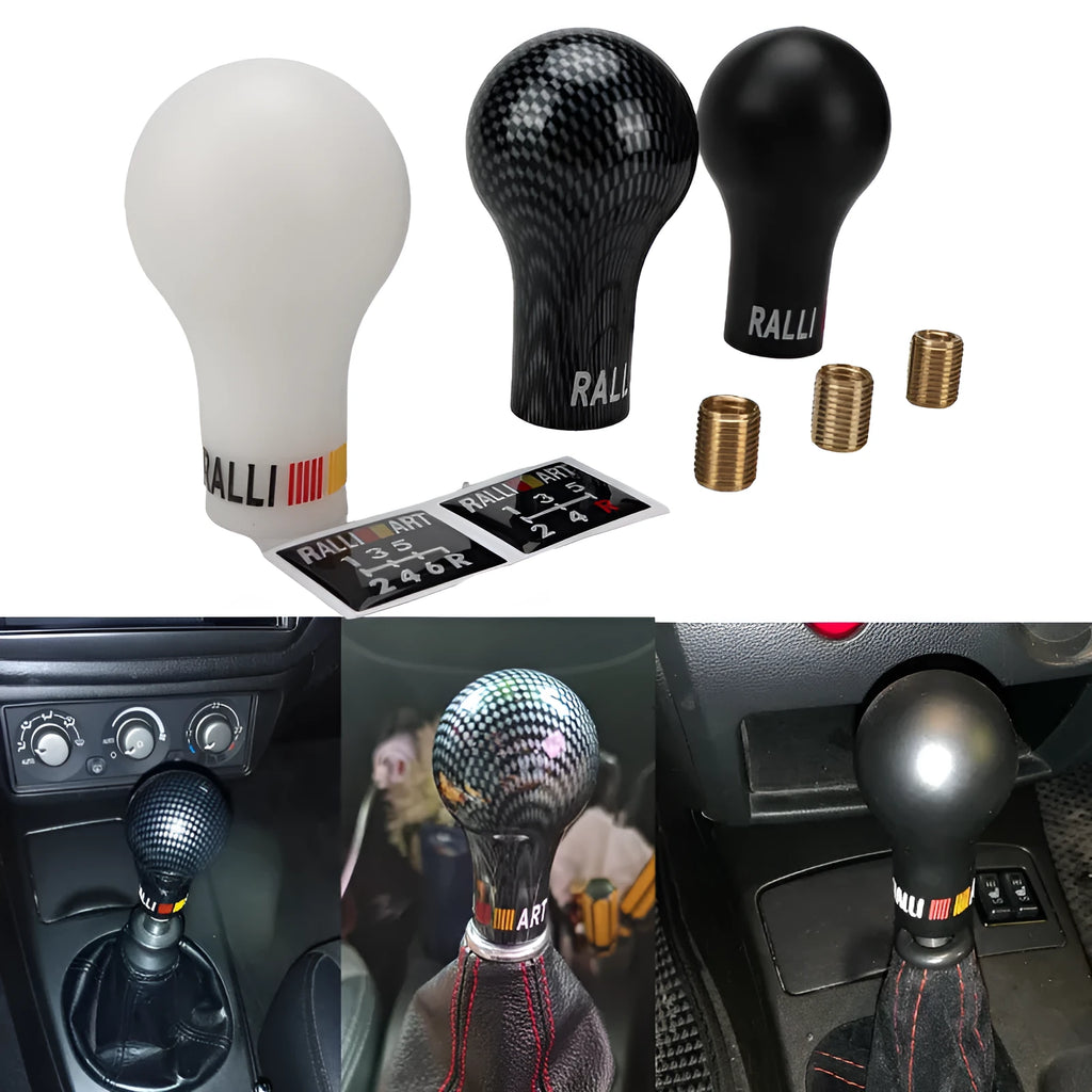 Mitsubishi car gear head in five colour options showing 7.6cm height and thread for installation