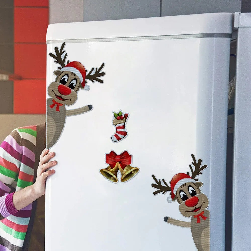Christmas elk bell cartoon design magnetic bumper stickers with reflective luminous properties