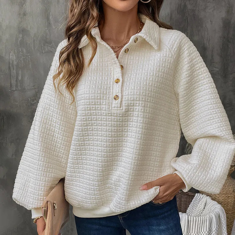 Women's polo collar sweater in solid colour with long sleeves and thickened polyester fabric