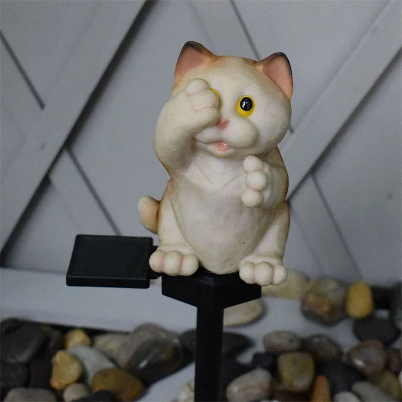 Brown resin cat solar lawn light for outdoor garden decoration