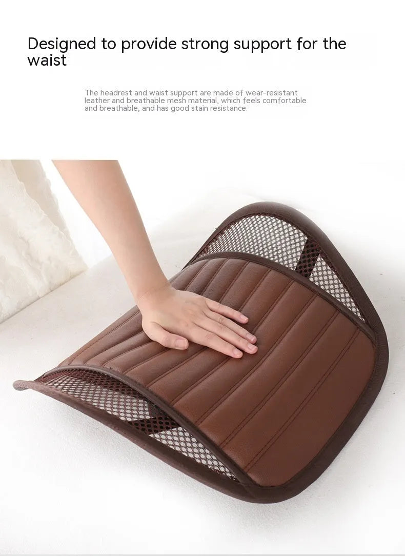 Memory foam car lumbar support cushion with adjustable straps shown in sapphire blue colour