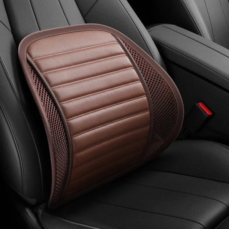 Memory foam car lumbar support cushion with adjustable straps shown in sapphire blue colour