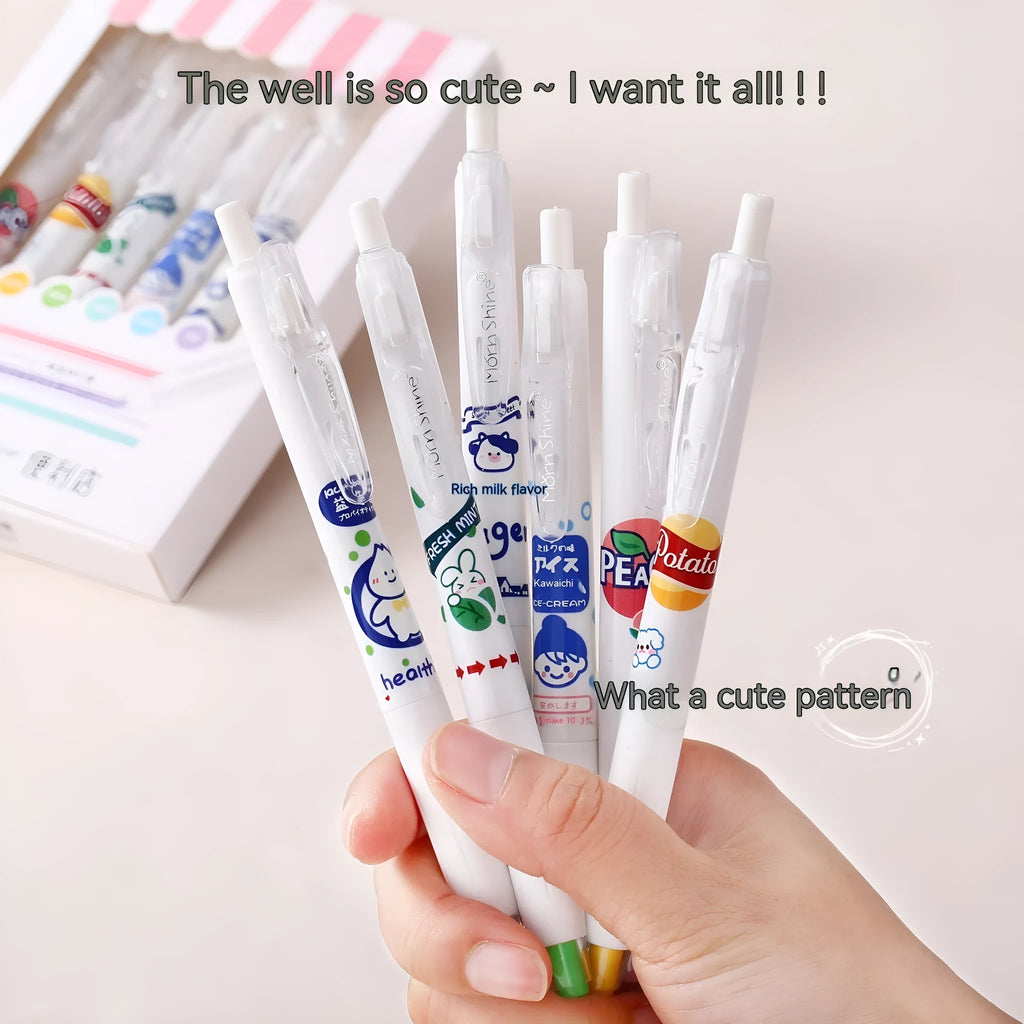 Fluorescent pen snacks 6 pack highlighter set with oblique head in plastic shell boxed packing