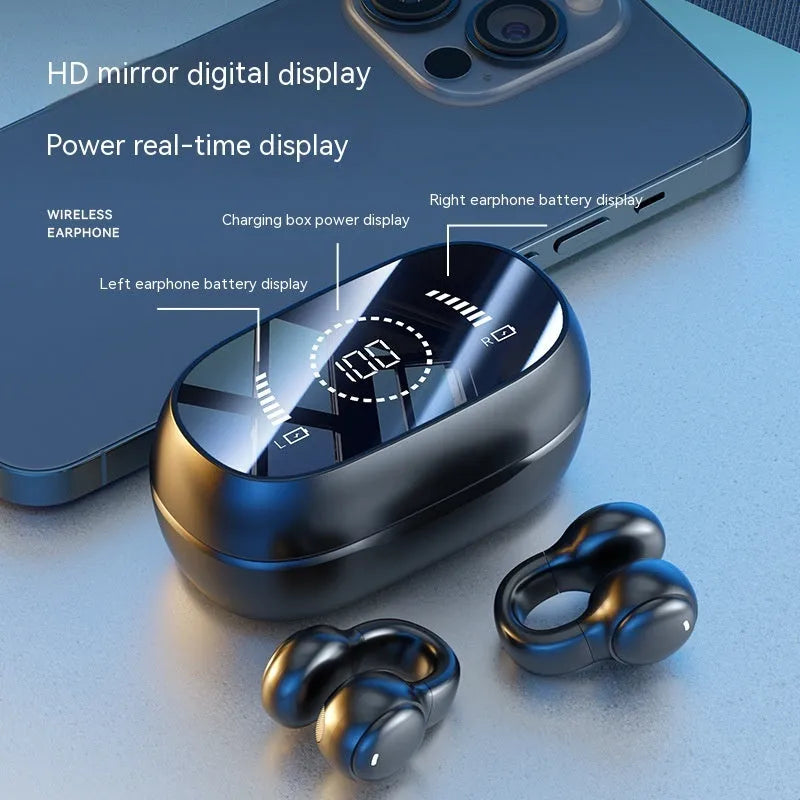 M47 Bluetooth wireless sports headset in black with clip-on design and digital display screen