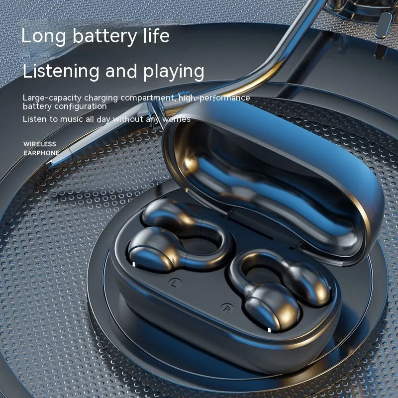 M47 Bluetooth wireless sports headset in black with clip-on design and digital display screen