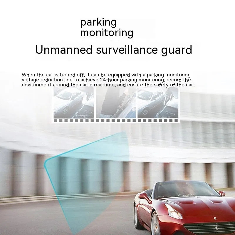 Black car dashboard camera with 5-inch screen, GPS, and mobile phone Wi-Fi interconnection.