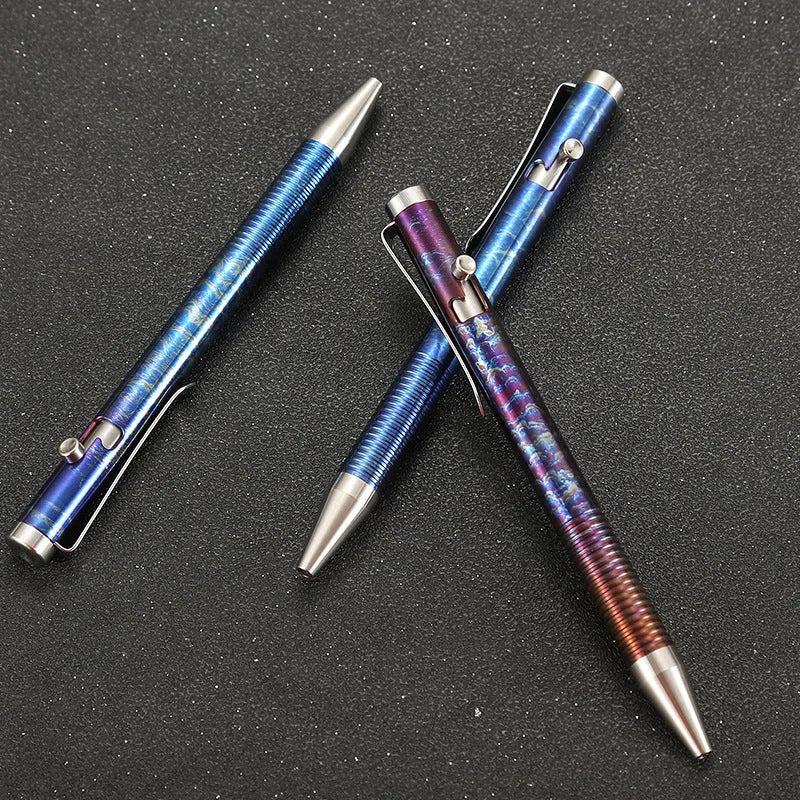 Titanium alloy gun bolt handle ball pen with magic colour phantom finish.
