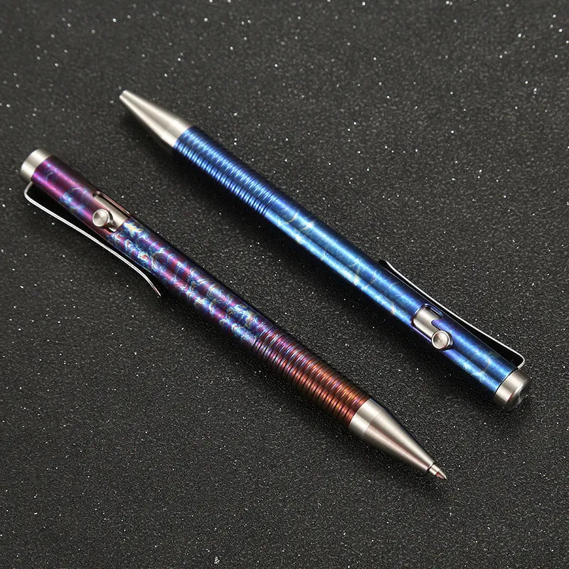 Titanium alloy gun bolt handle ball pen with magic colour phantom finish.