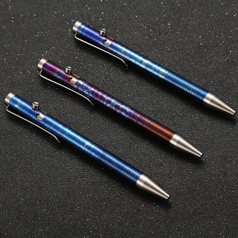 Titanium alloy gun bolt handle ball pen with magic colour phantom finish.