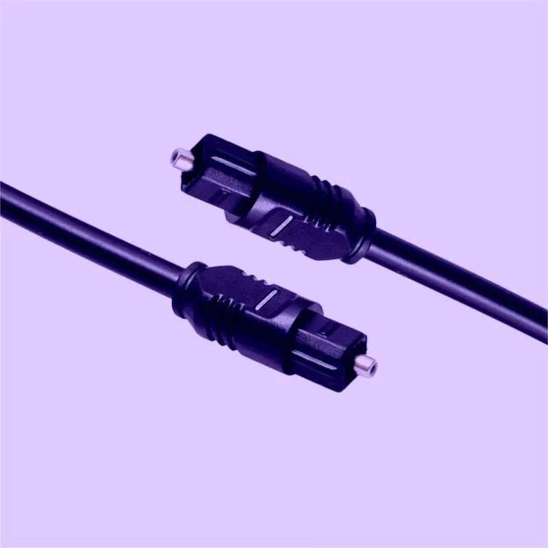 Black 2-metre digital optical Toslink audio cable with square connectors on opposite ends.