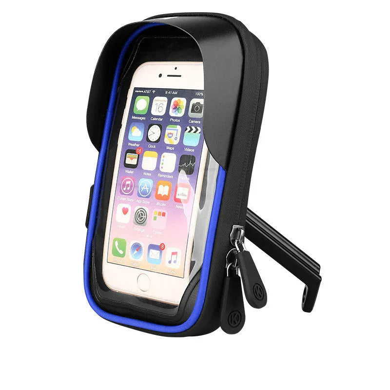 Waterproof TPU mobile phone stand mounted on bicycle handlebars showing smartphone compatibility