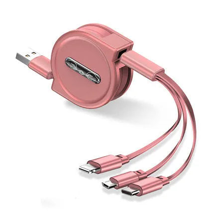 3-in-1 telescopic charging cable extended to 120cm with split connectors and titanium alloy interfaces