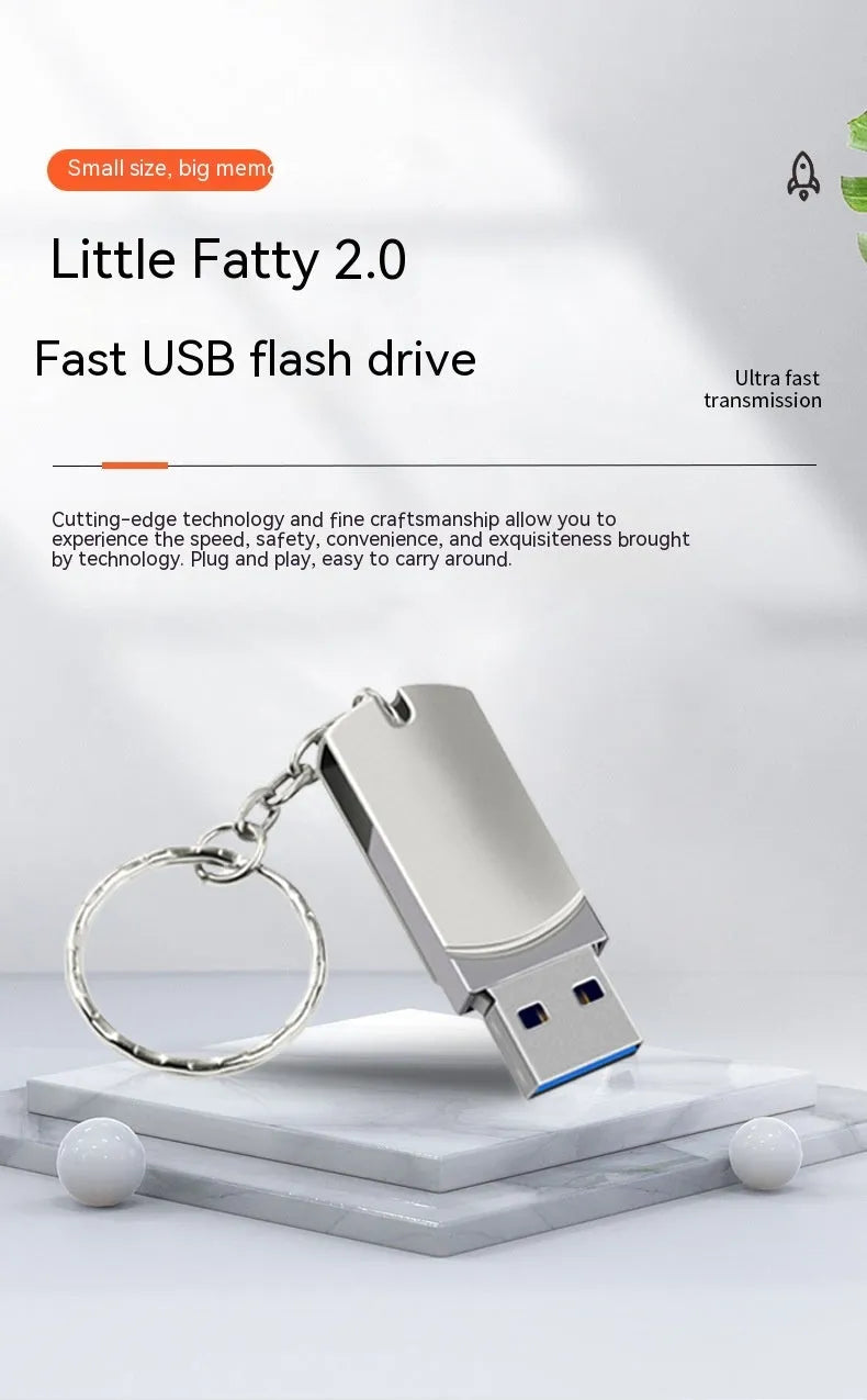 Small white metal USB flash drive with a swivelling silver cap showing connector.