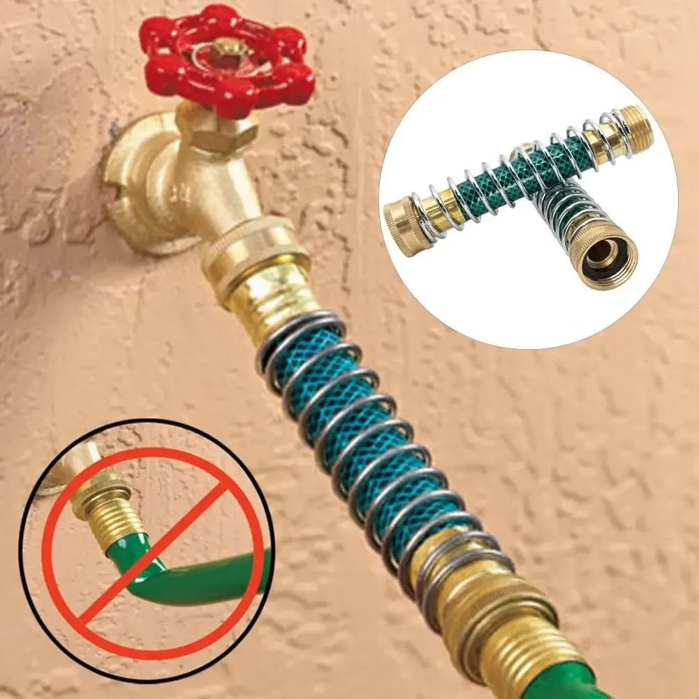 15cm brass spring hose connector with anti-kink mechanism for garden irrigation systems