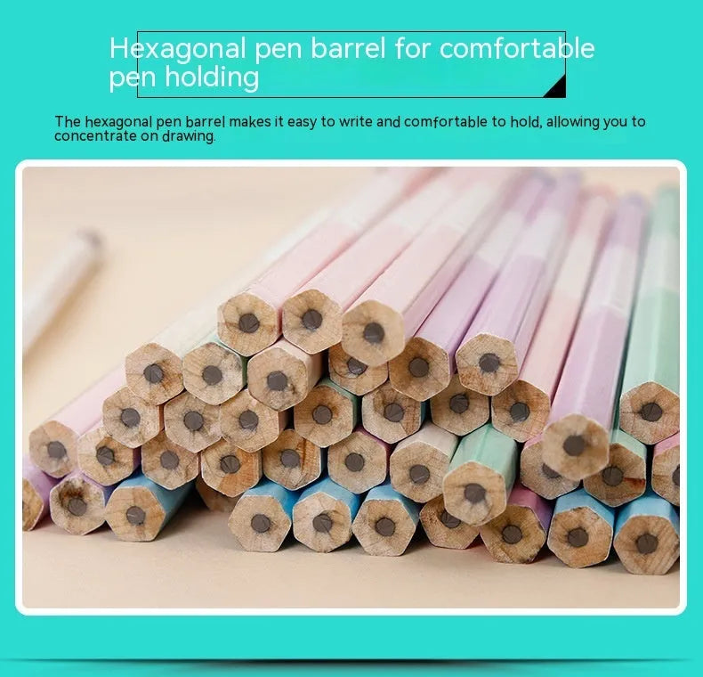 Basswood thermal transfer pencil with six-angle rod design on drafting paper