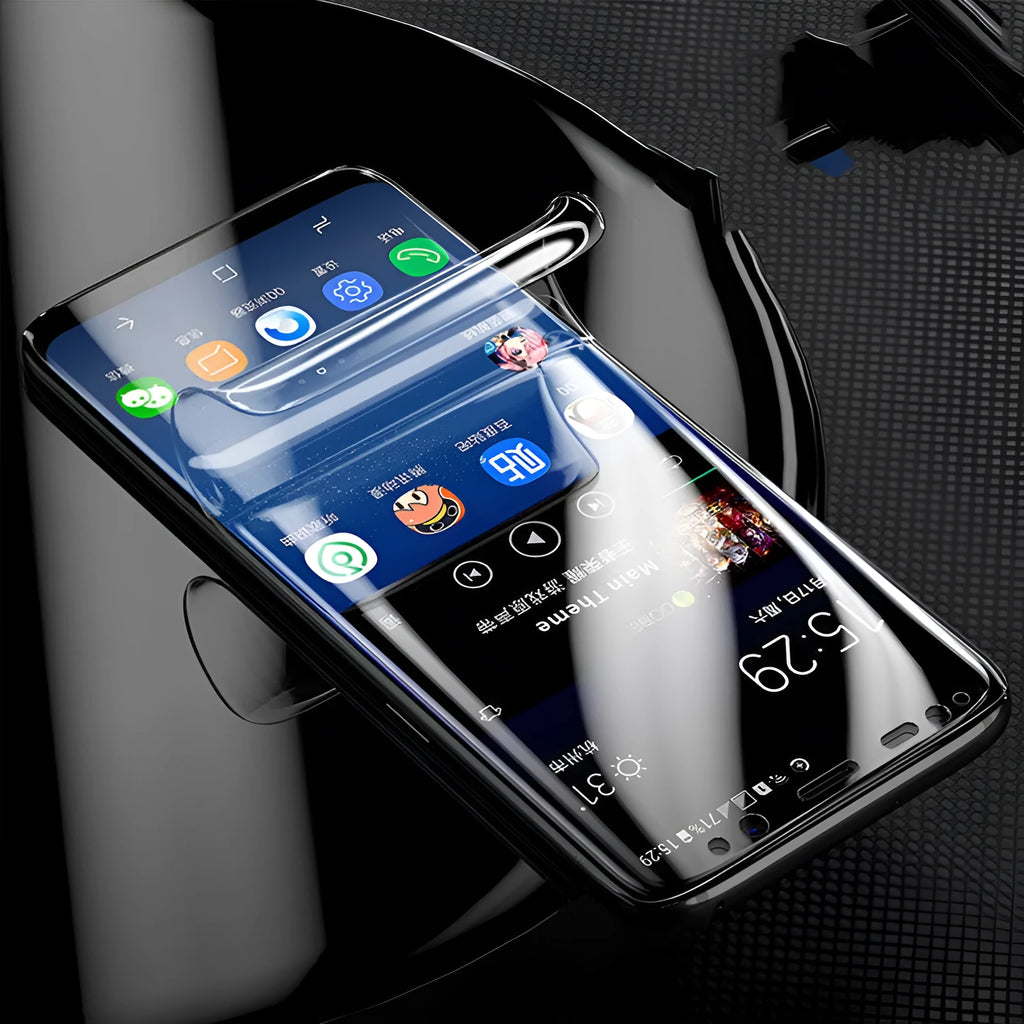 Curved purple-light hydraulic screen protector for Samsung Galaxy S series phones on display