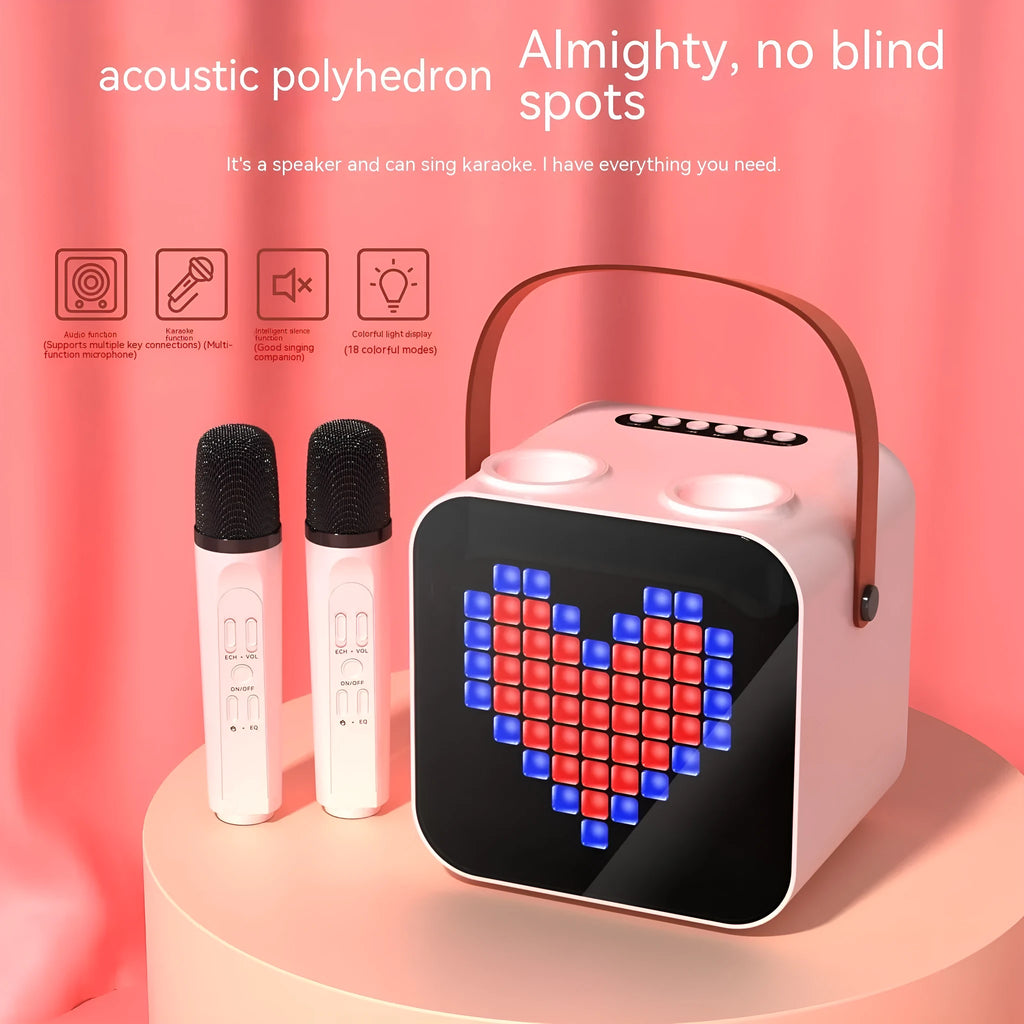 Portable Bluetooth speaker with dual wireless microphones RGB light black 15W
