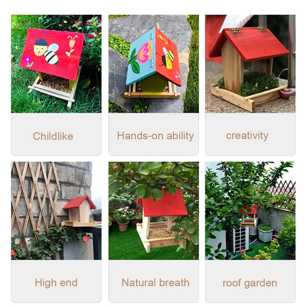 Suspended rain-proof field dispenser feeder with red roof and log-textured pine body