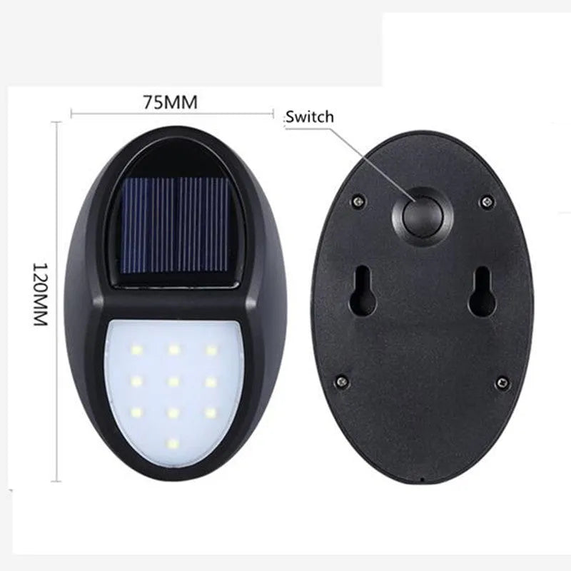 Black rectangular solar wall light with solar panel and LED illumination
